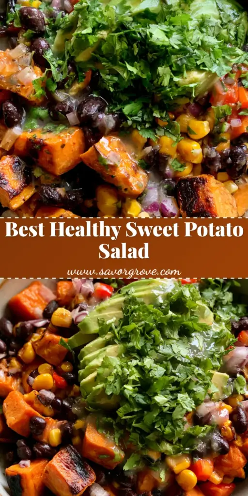 Roasted Sweet Potato Black Bean Salad: The Ultimate Nutrient-Packed Bowl 4 A vibrant Roasted Sweet Potato Black Bean Salad in a ceramic bowl with charred sweet potatoes, corn, and avocado slices.