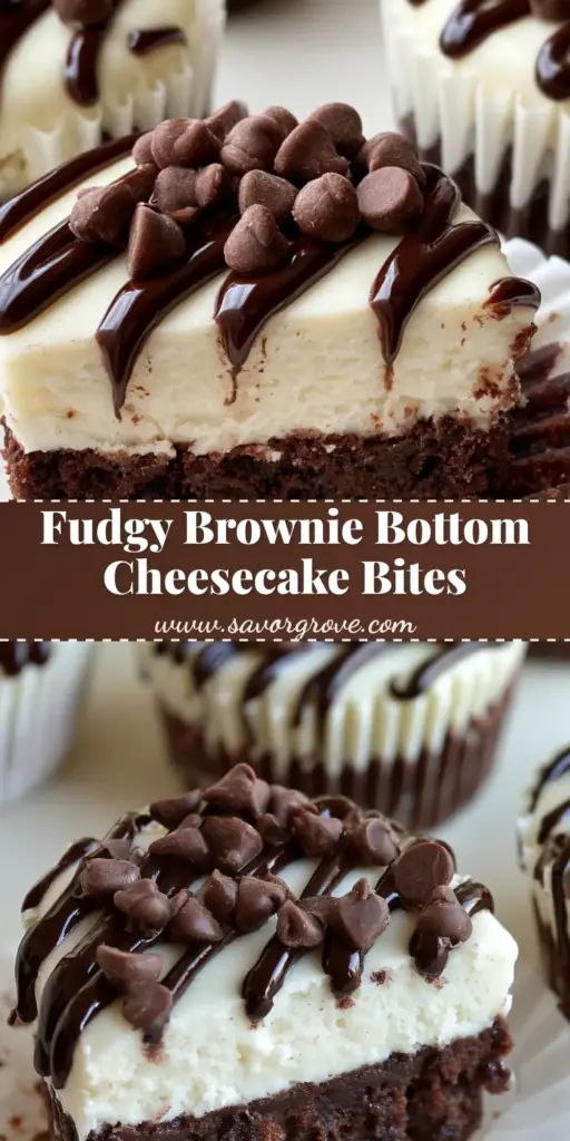 Brownie Bottom Mini Cheesecake Bites with Glossy Ganache 4 A stack of Brownie Bottom Mini Cheesecake Bites showing the dark fudgy base and creamy white top with chocolate drizzle.
