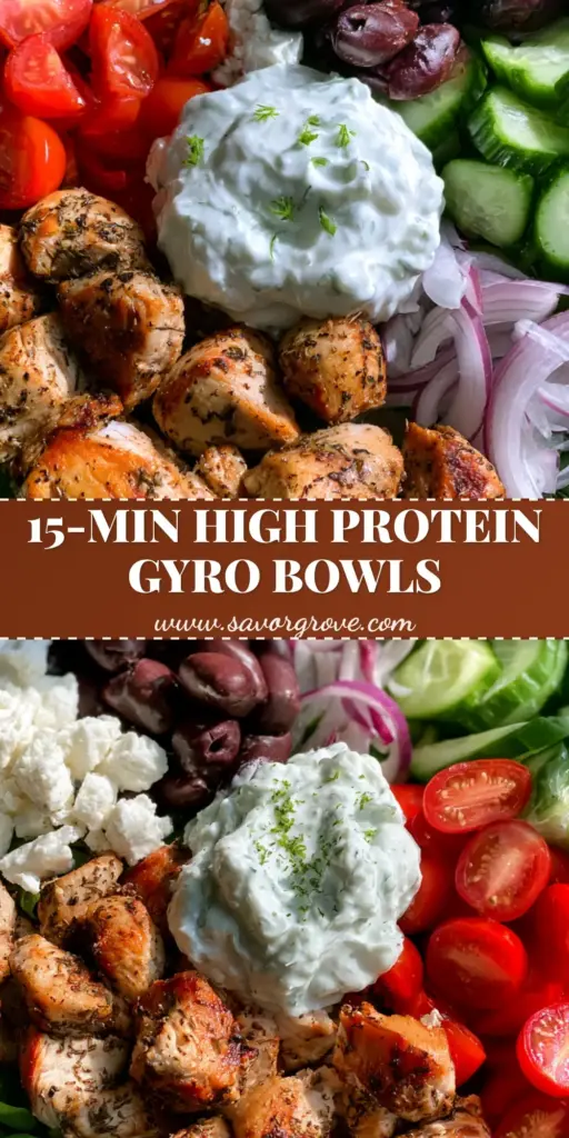 Chicken Gyro Bowls: The Ultimate 20-Minute Mediterranean Meal 3 A handheld smartphone photo of a black matte ceramic bowl containing a Mediterranean chicken gyro bowl assembly with seared chicken, spinach, and tzatziki.