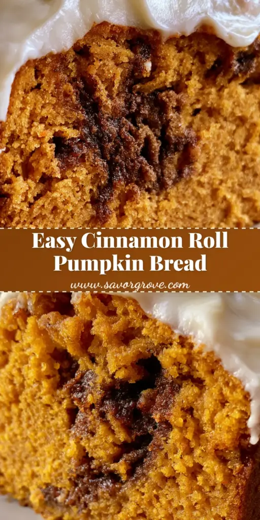 Cinnamon Roll Pumpkin Bread with Thick Cream Cheese Glaze 4 A thick slice of Cinnamon Roll Pumpkin Bread on a ceramic plate featuring a dark cinnamon swirl and heavy white cream cheese glaze.