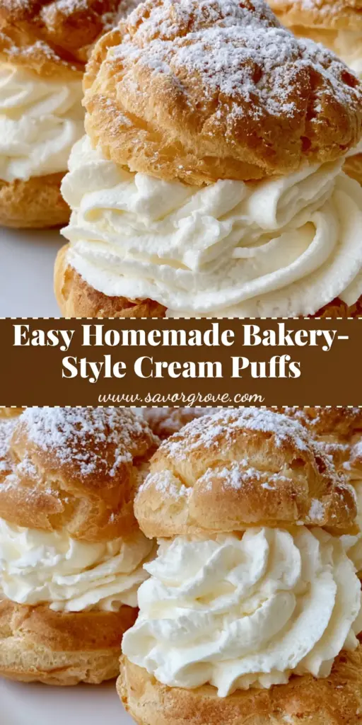 A stack of homemade cream puffs with golden-brown choux pastry shells and thick white whipped cream filling on a white plate. (Homemade Cream Puffs)