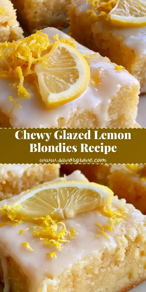 A top-down view of square-cut Lemon Blondies with a translucent glaze, yellow zest curls, and thin lemon wedges on a neutral surface.