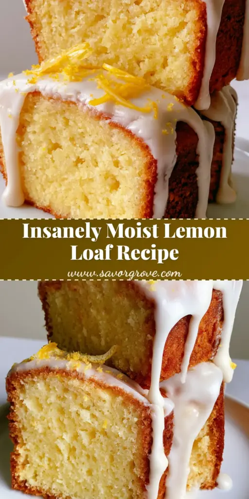 A stack of moist lemon loaf slices with thick white glaze and lemon zest garnish. (Lemon Loaf Recipe)