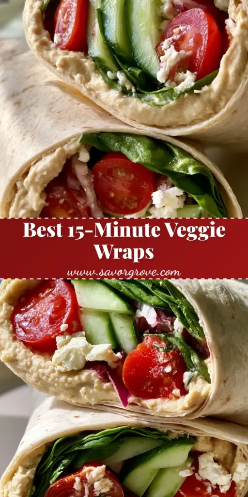 Mediterranean Veggie Wraps: The Ultimate Healthy and Fresh Lunch 3 Two Mediterranean Veggie Wraps sliced diagonally and stacked on a white plate, showing layers of hummus, spinach, cucumbers, and feta.